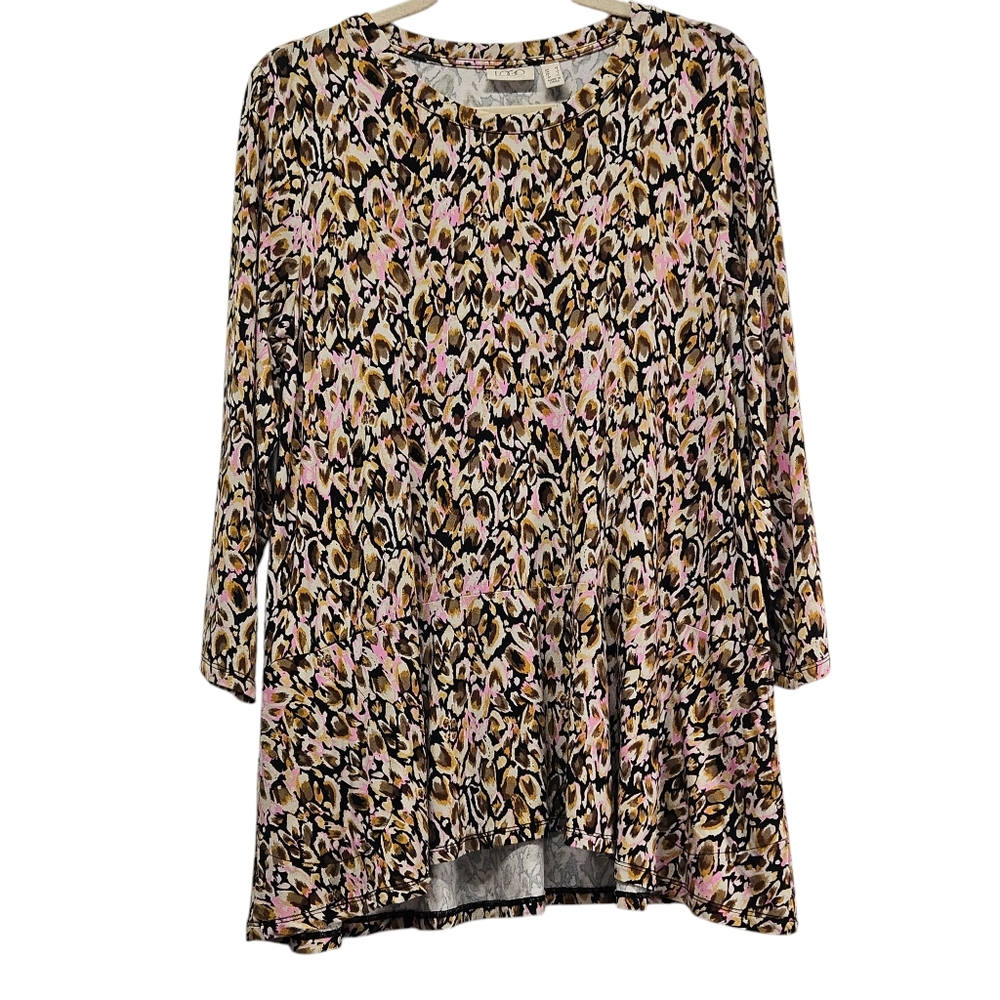 LOGO Lori Goldstein Printed Tunic Top Medium Boho Floral Animal Print Relaxed